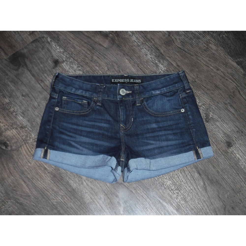 Express Jean Denim Shorts Cuffed Dark Wash Stretch Casual Size 00
